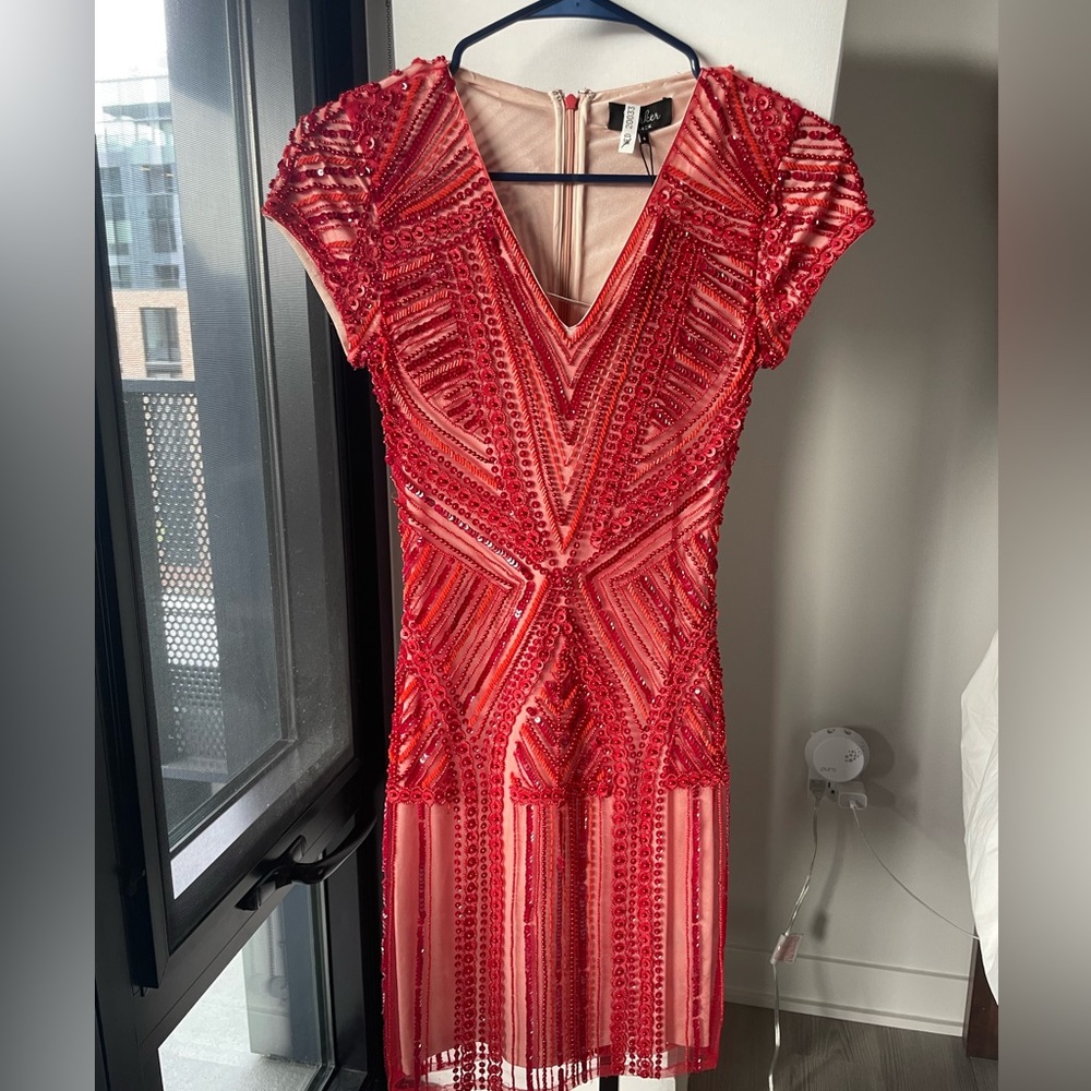 Parker ruby red beaded dress